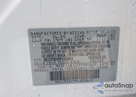 2023 Nissan Kicks Sr Xtronic Cvt z USA, uszkodzony, nr VIN 3N1CP5DV9PL553614